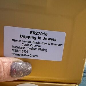 BP Rhodium Plated charming hoops with Lemon and Black Onyx